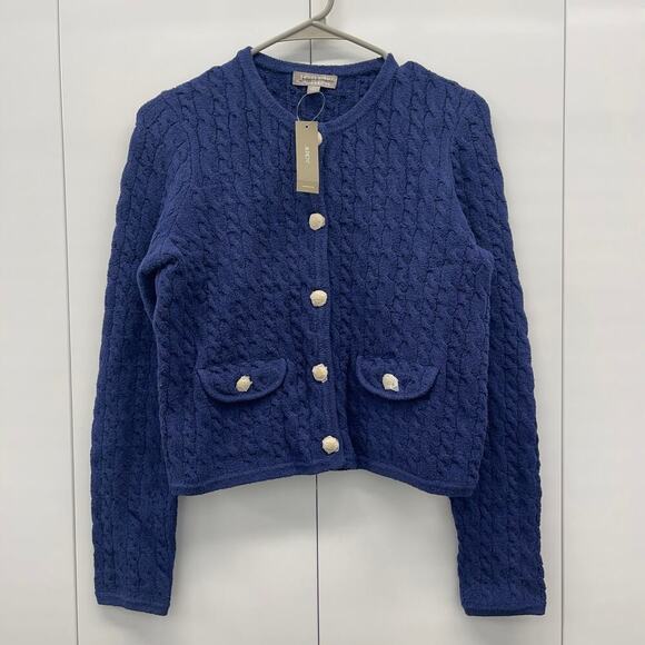 J.Crew Odette Cable Knit Sweater Lady Jacket Cotton-Blend Bouclé Navy XS NWT - Picture 5 of 8